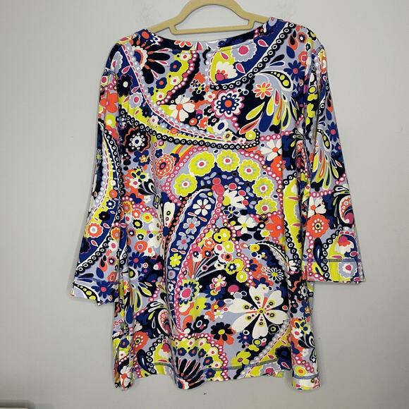 T by Talbots UPF 50 Pique Tunic Size 3X Daisy Print Bright Retro Stretch Cotton - Picture 8 of 8